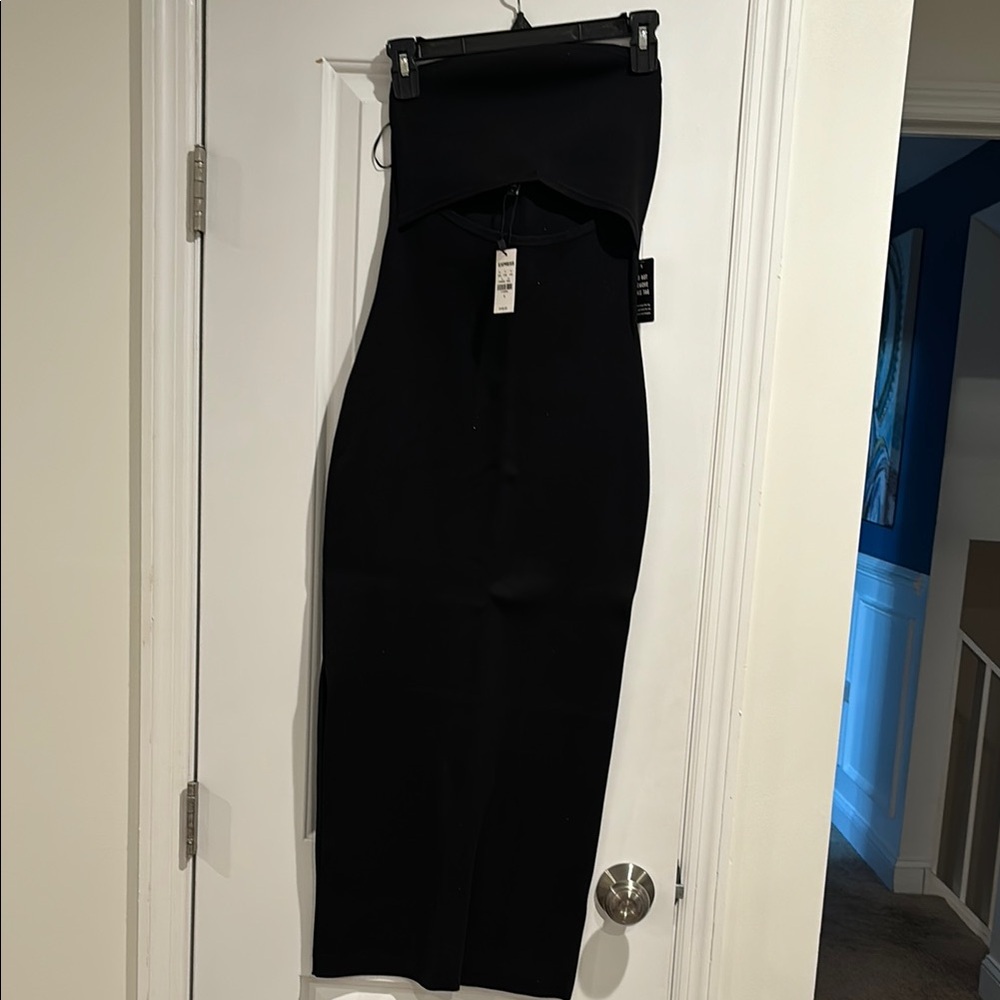 Black Strapless Midi Dress